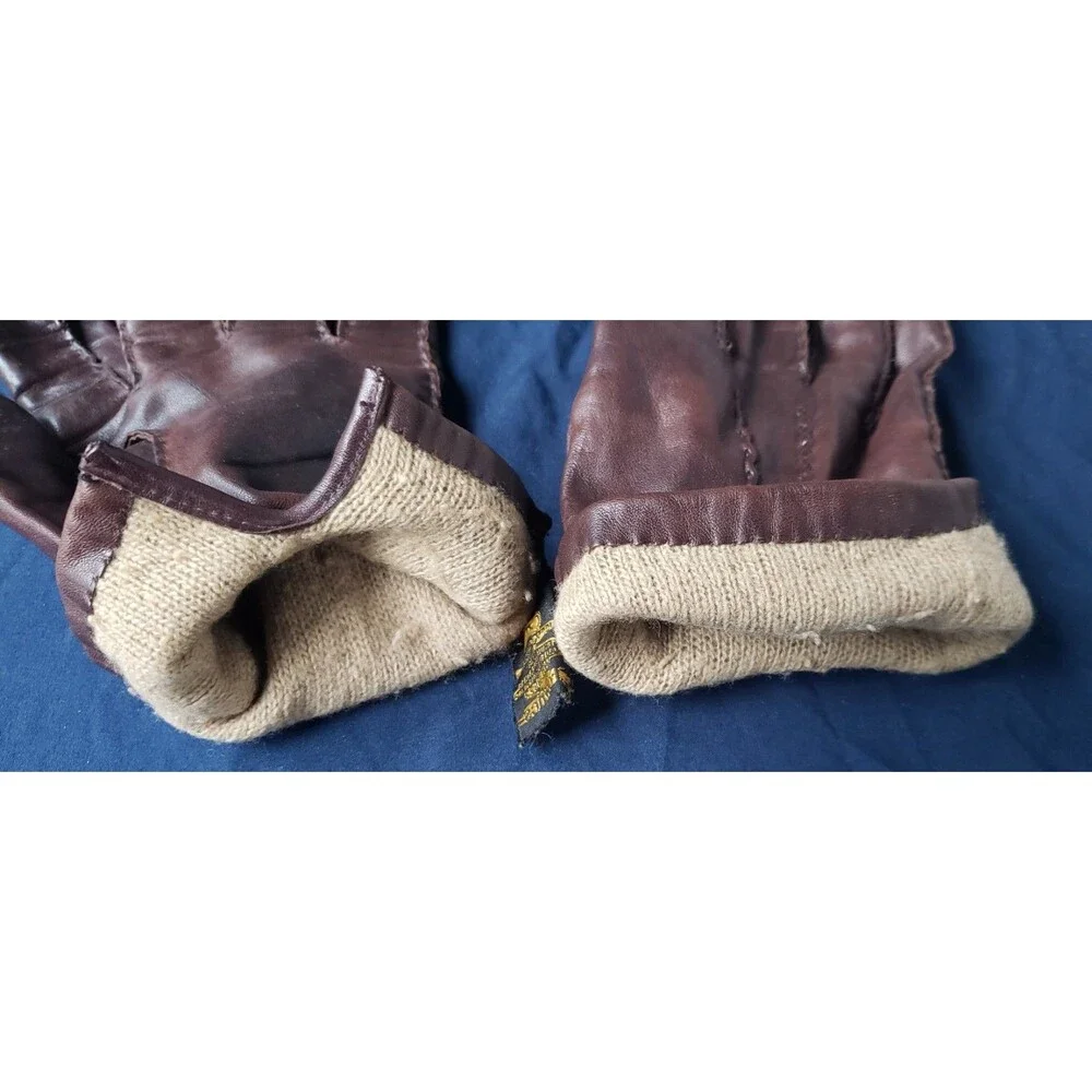 Vintage Fownes Brown Leather Lined Winter Gloves Womens Size XL Soft Chocolate